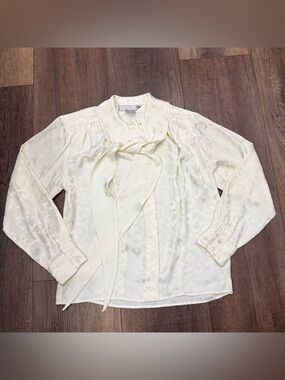 Vintage 90’s Evan Picone Button Collared Tie Scarf LS Button Up Blouse 8P